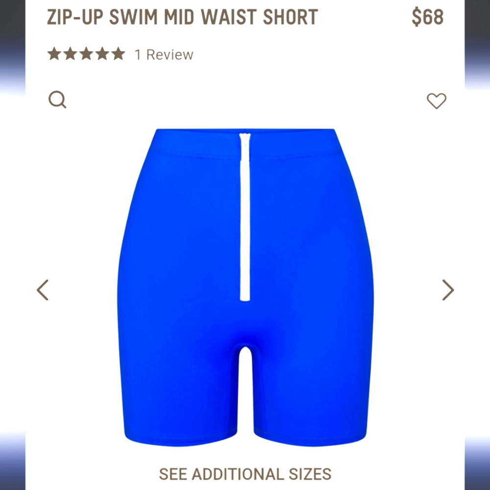 NWT SKIMS ZIP-UP SWIM MID WAIST SHORT COBALT MEDIUM